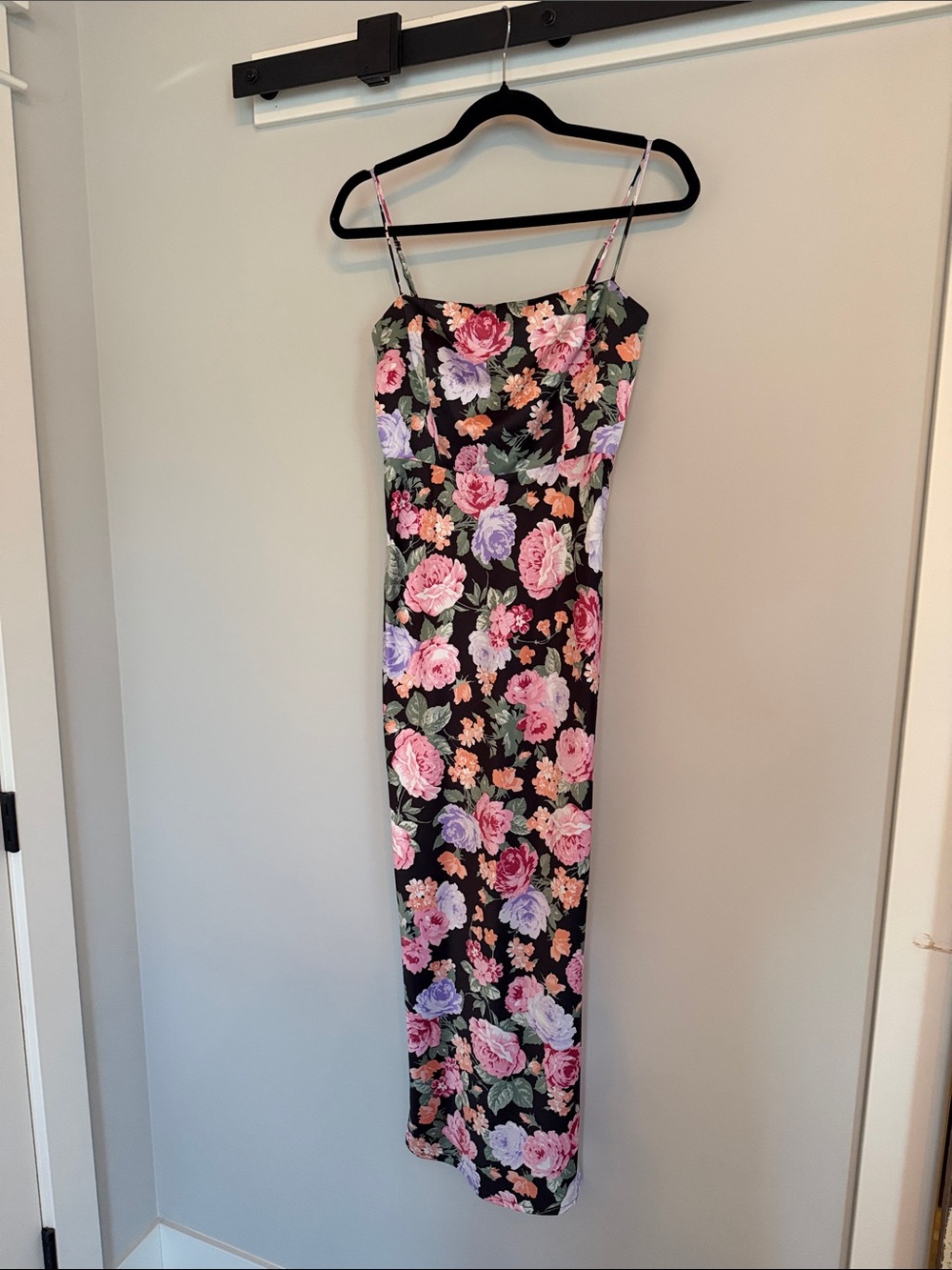 Park & Fifth Black Maxi Slip Dress with Pink & Purple Floral Print